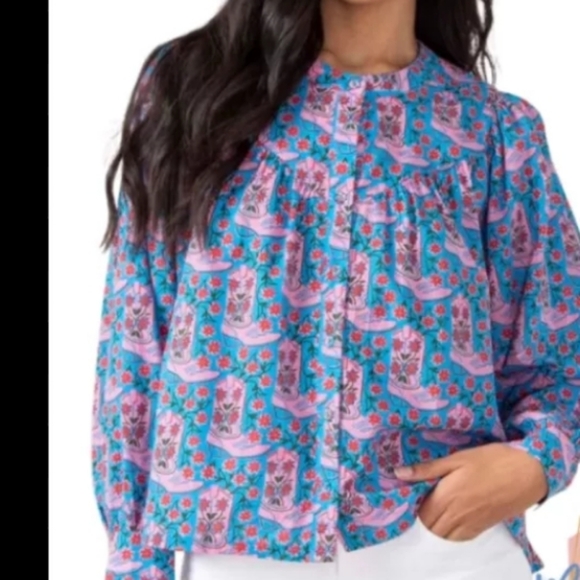 Printfresh Rhinestone Cowgirl - Birdie Blouse - Blue Jean - S - Picture 2 of 3